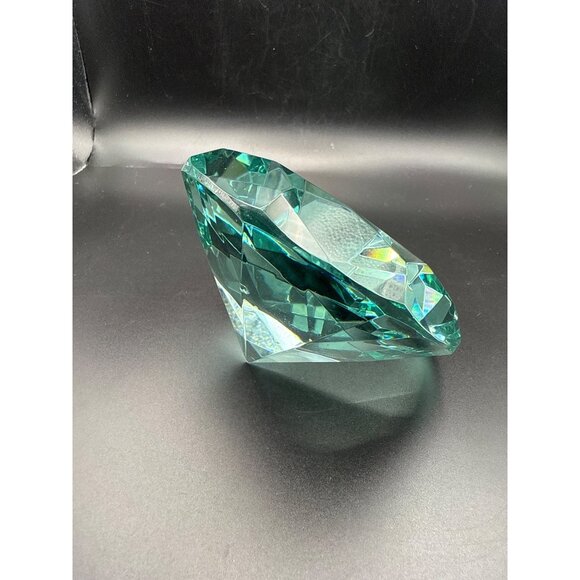 Large Heavy Faceted Green Crystal Paperweight 5 Inches Diameter - Picture 3 of 6